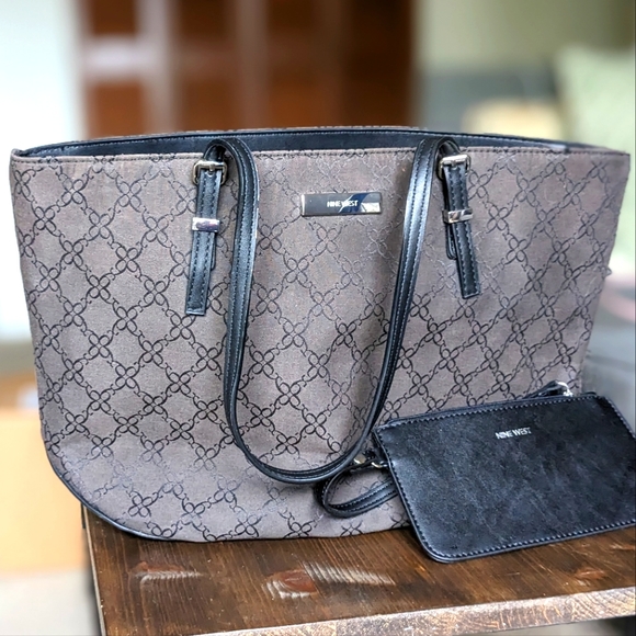 Nine West Gray and Black Tote with Removable Wallet - Picture 1 of 10